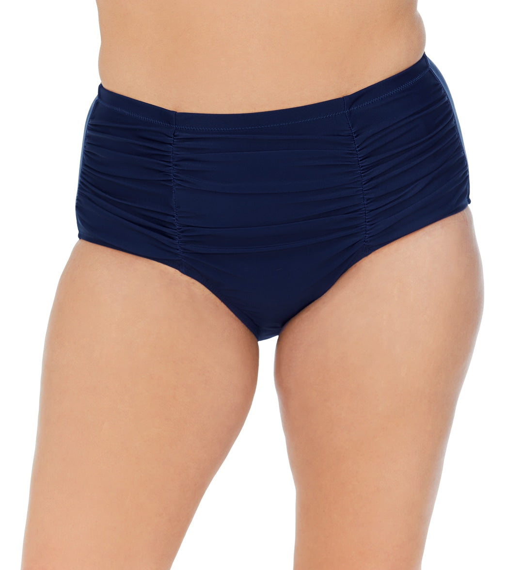 Raisins Women's Plus Size Indio Solids Costa High Waisted Bikini Bottom Navy