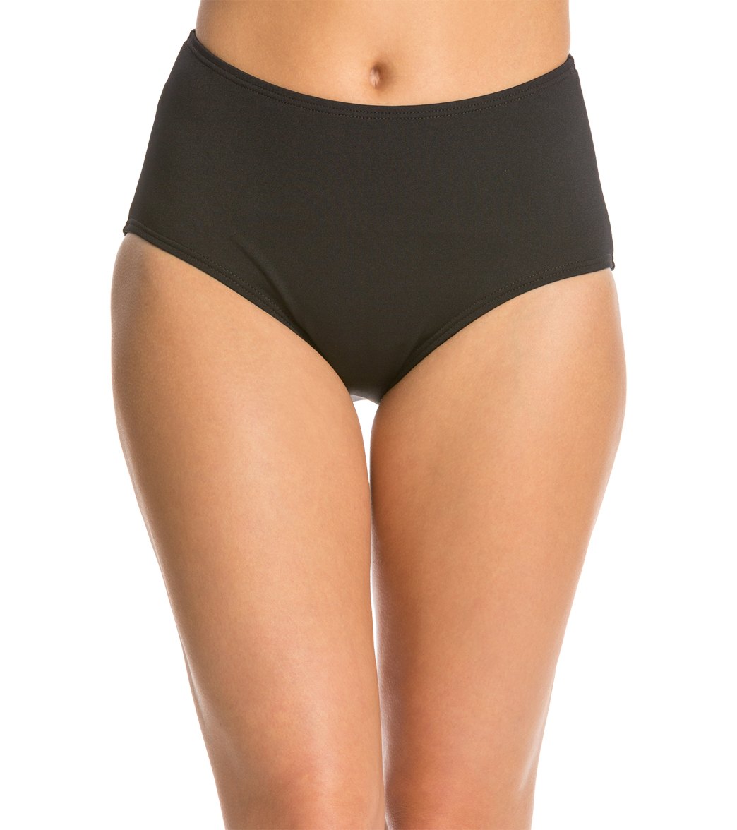 TYR Women's Solid High Waist Bikini Bottoms Black