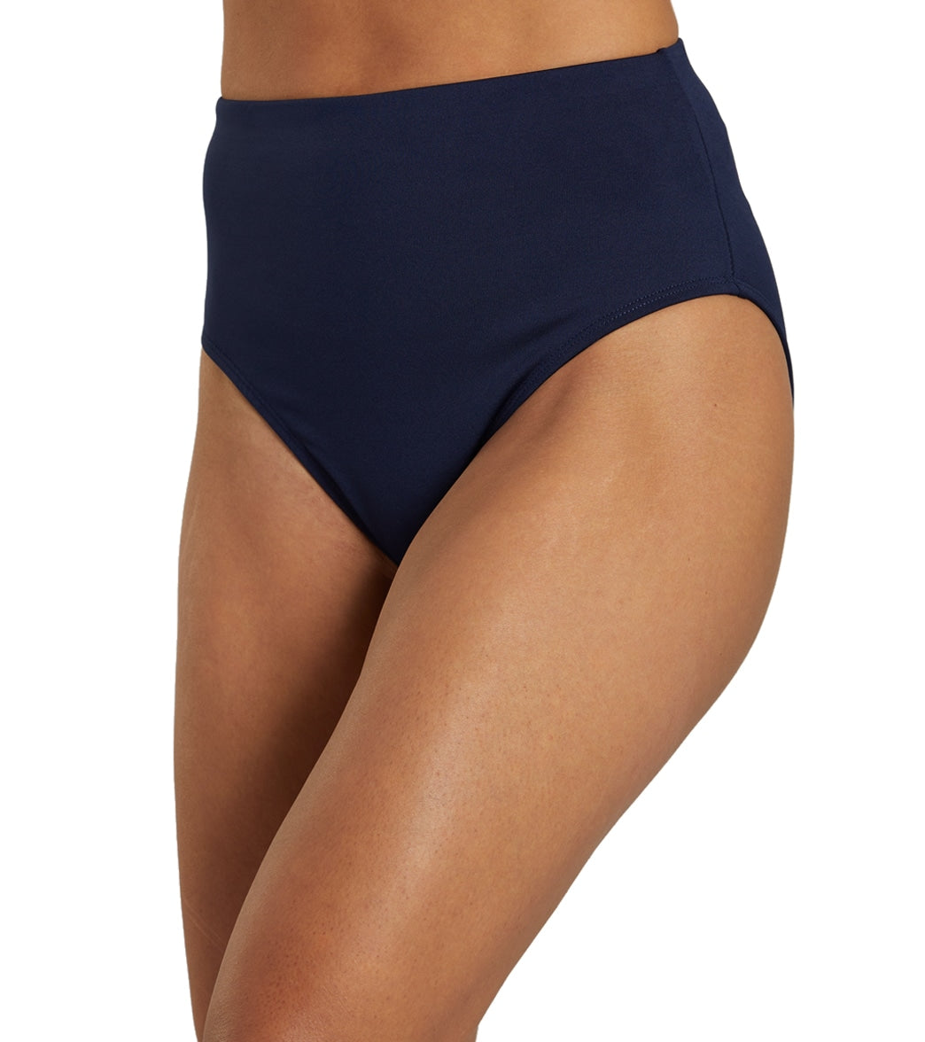 Dolfin Women's Solid High Waist Contemporary Bikini Bottom Navy