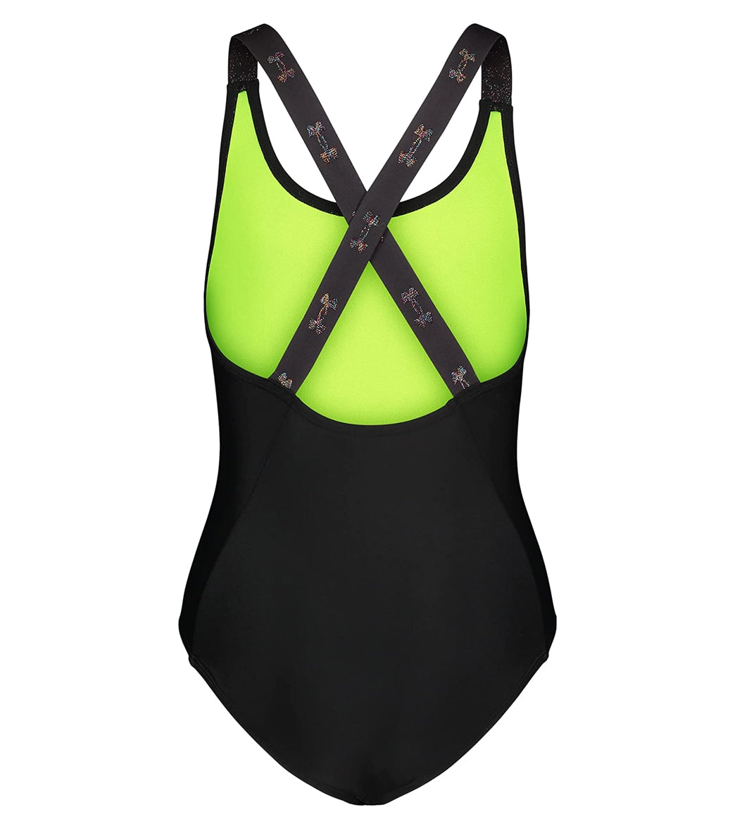 Under Armour Girls' UA Racer One Piece Swimsuit (Little Kid) Black