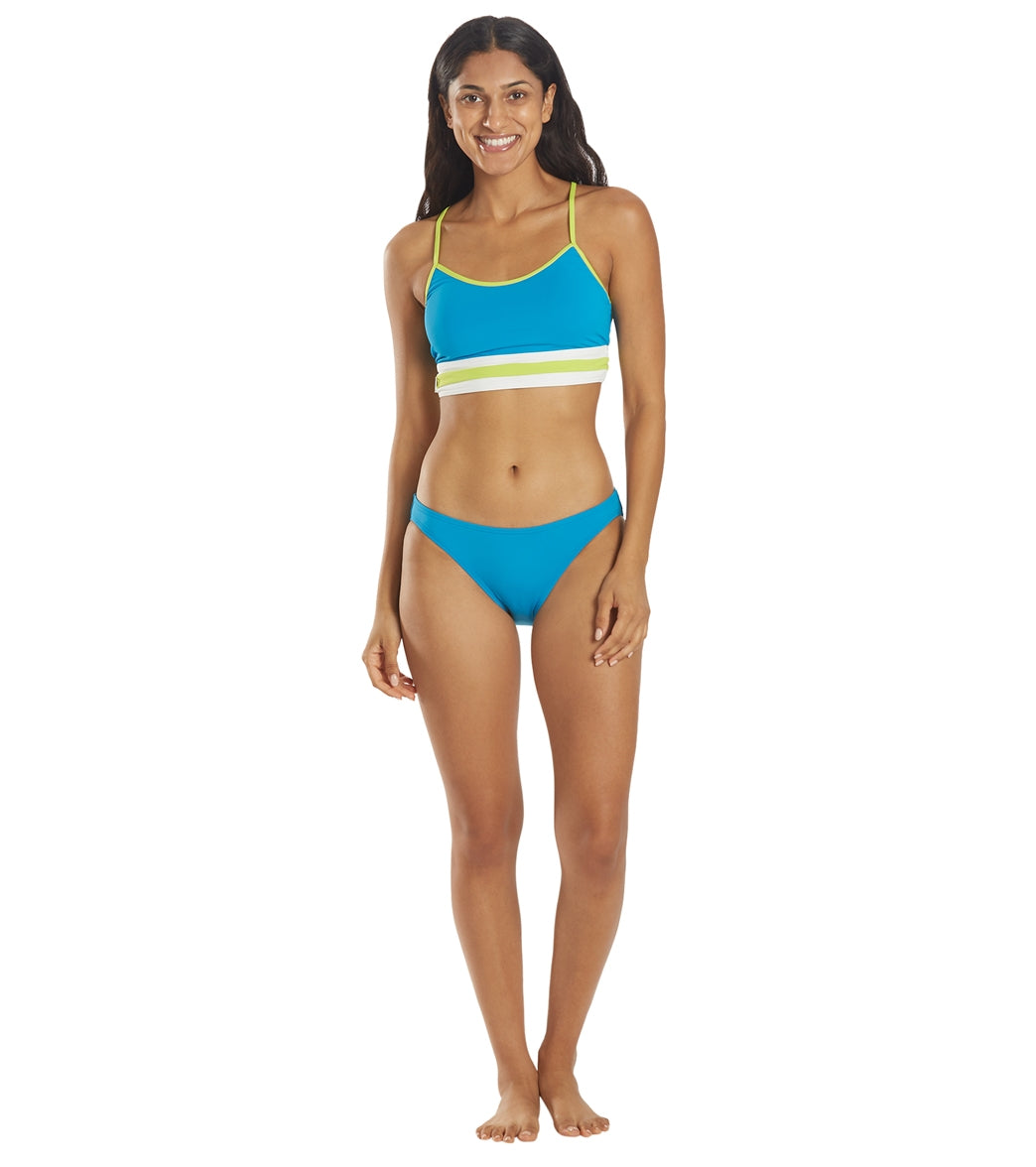 Michael Kors Women's Color Block Racer Back Crop Bikini Top