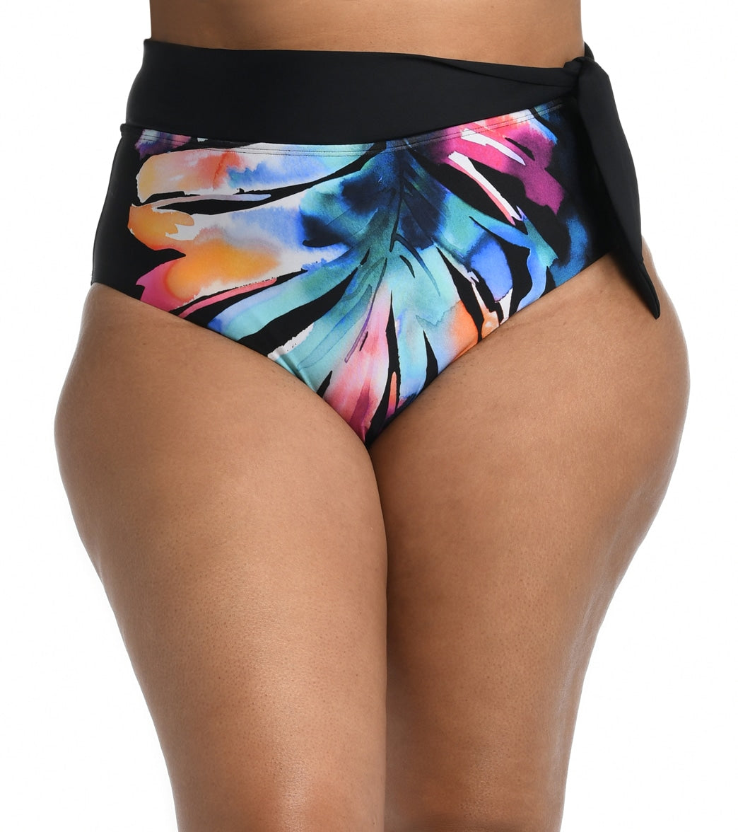 La Blanca Women's Plus Size Prism Palm Convertible High Waist Bikini Bottom Black