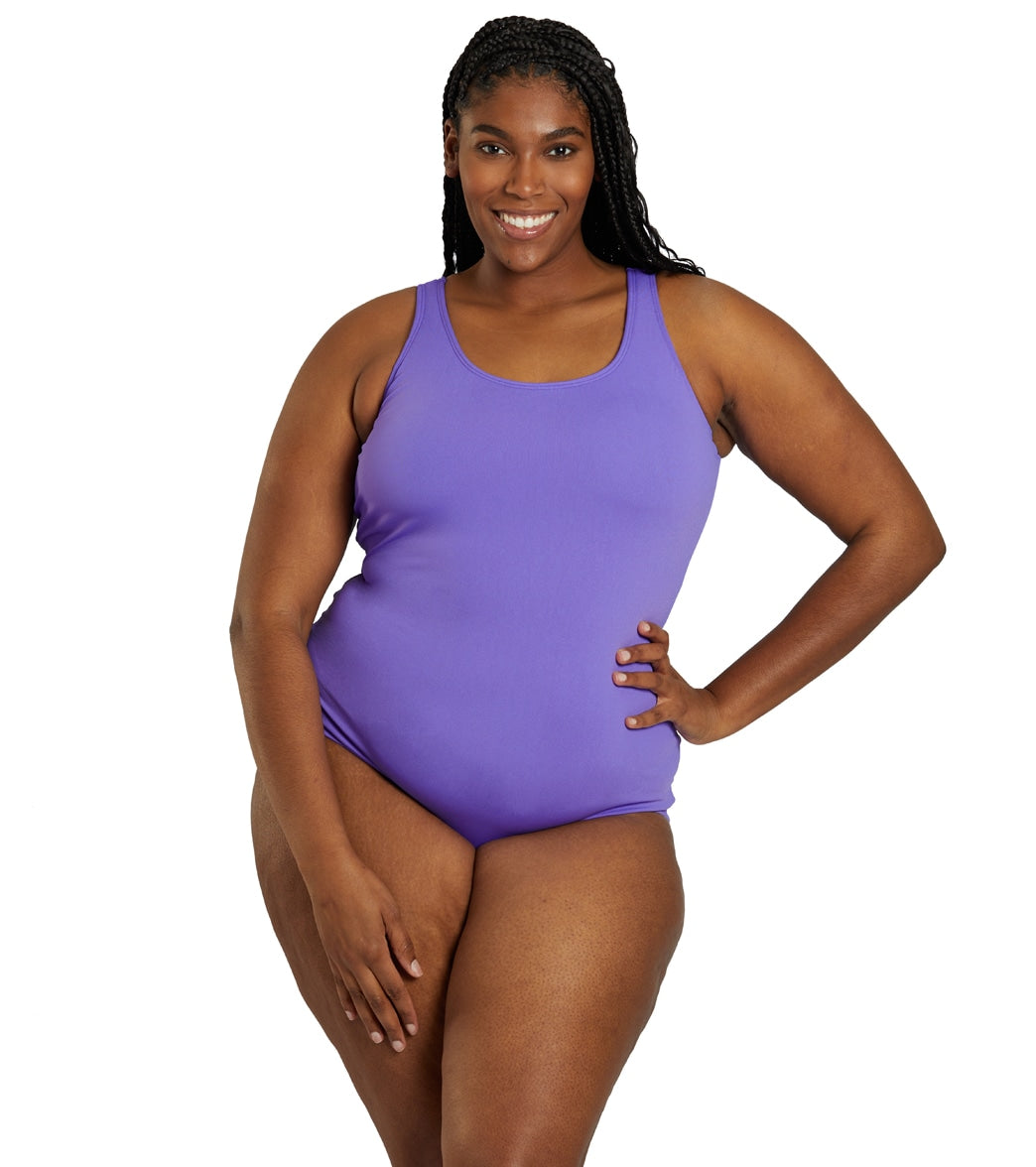 Sporti Plus Size HydroLast Chlorine Resistant Moderate Scoop Back One Piece Swimsuit