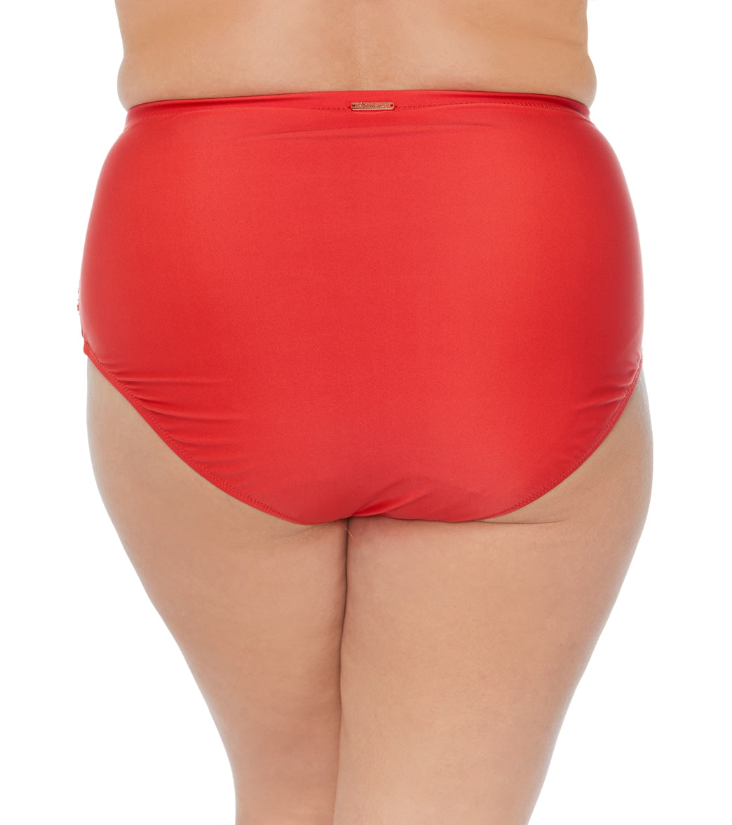 Raisins Women's Plus Size Indio Solids Costa High Waisted Bikini Bottom Red