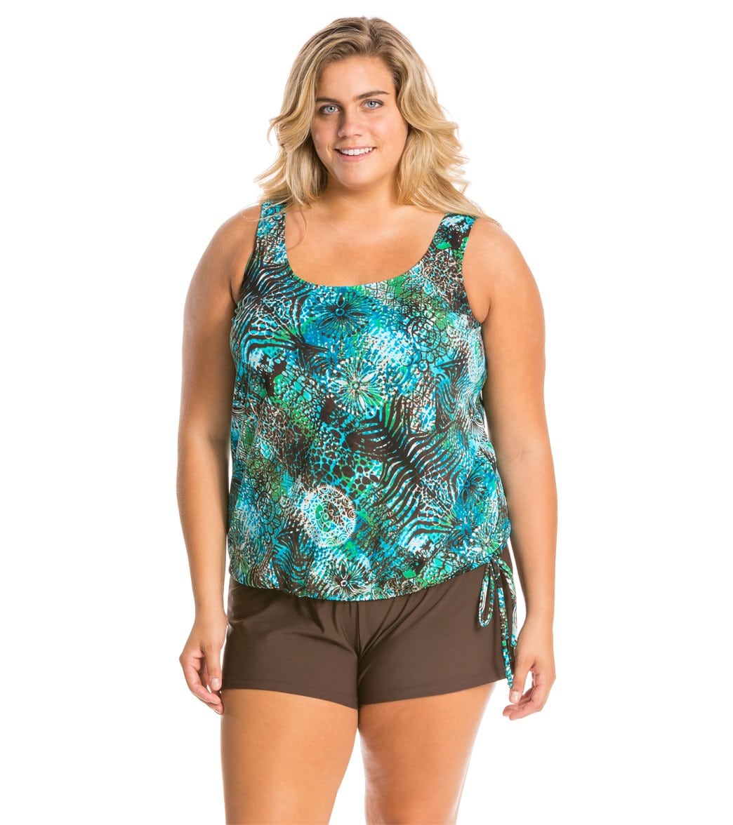 Topanga Plus Size Solid Swim Short  Brown