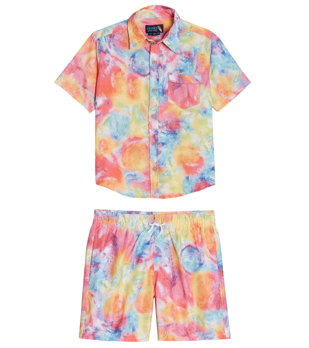 Trunks Surf & Swim Co. Boys' Bright Tie Dye Camp Shirt & Swim Trunks Set (Big Kid)