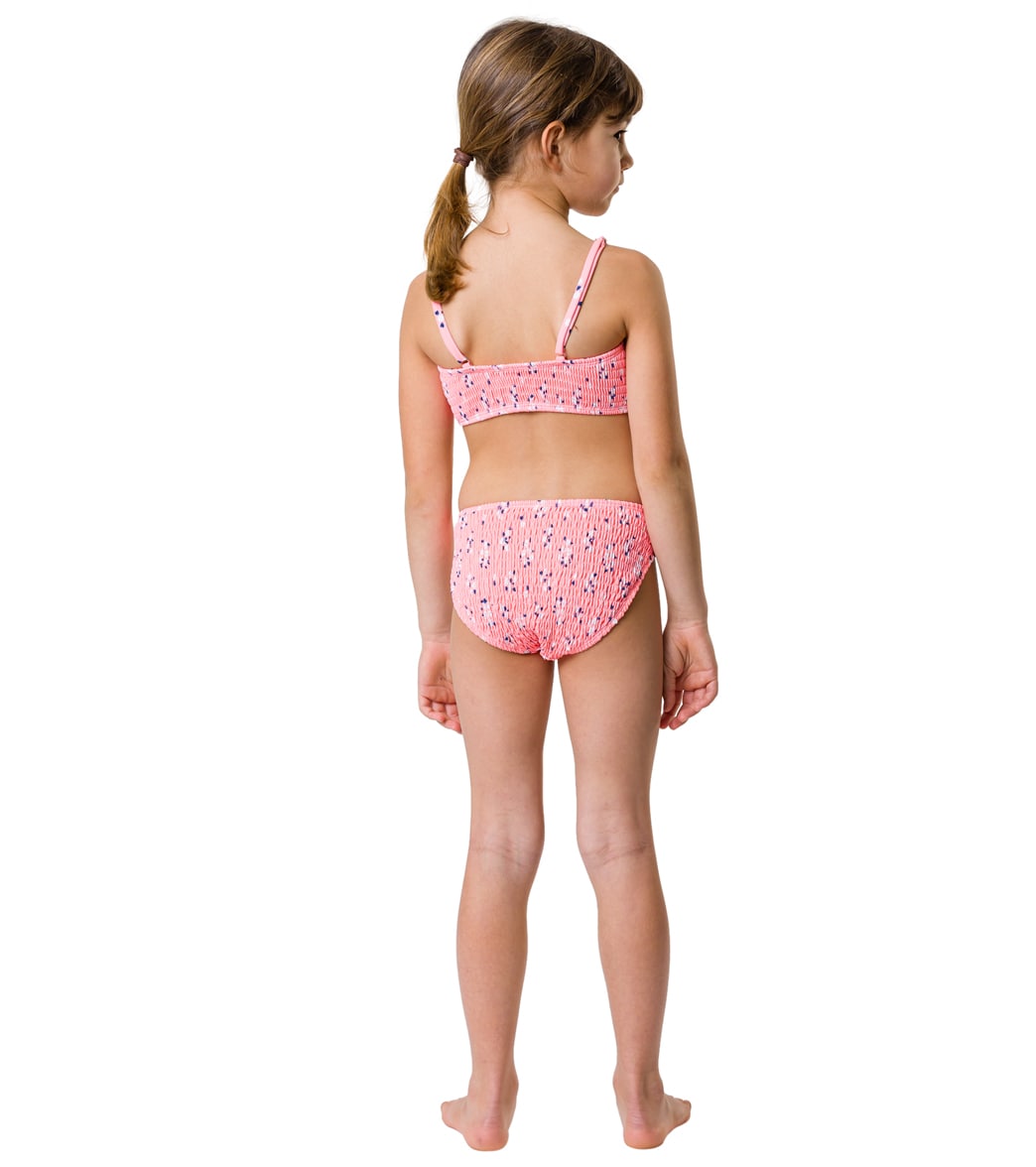 Snapper Rock Girls' Ditsy Coral Shirred Bikini Set (Little Kid, Big Kid)