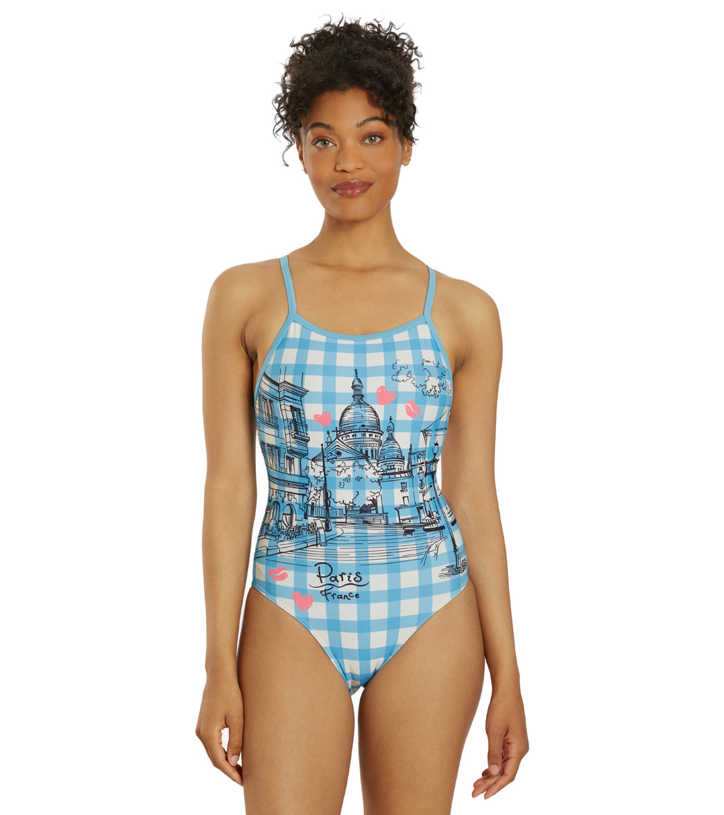 Sporti Paris Bistro Blues Thin Strap One Piece Swimsuit (22-44) Bistro Blues