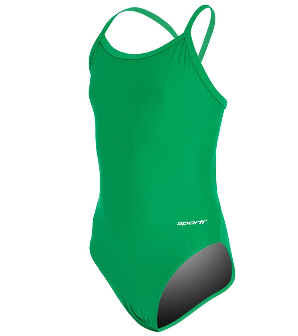 Sporti Solid Thin Strap One Piece Swimsuit Youth (22-28) Green