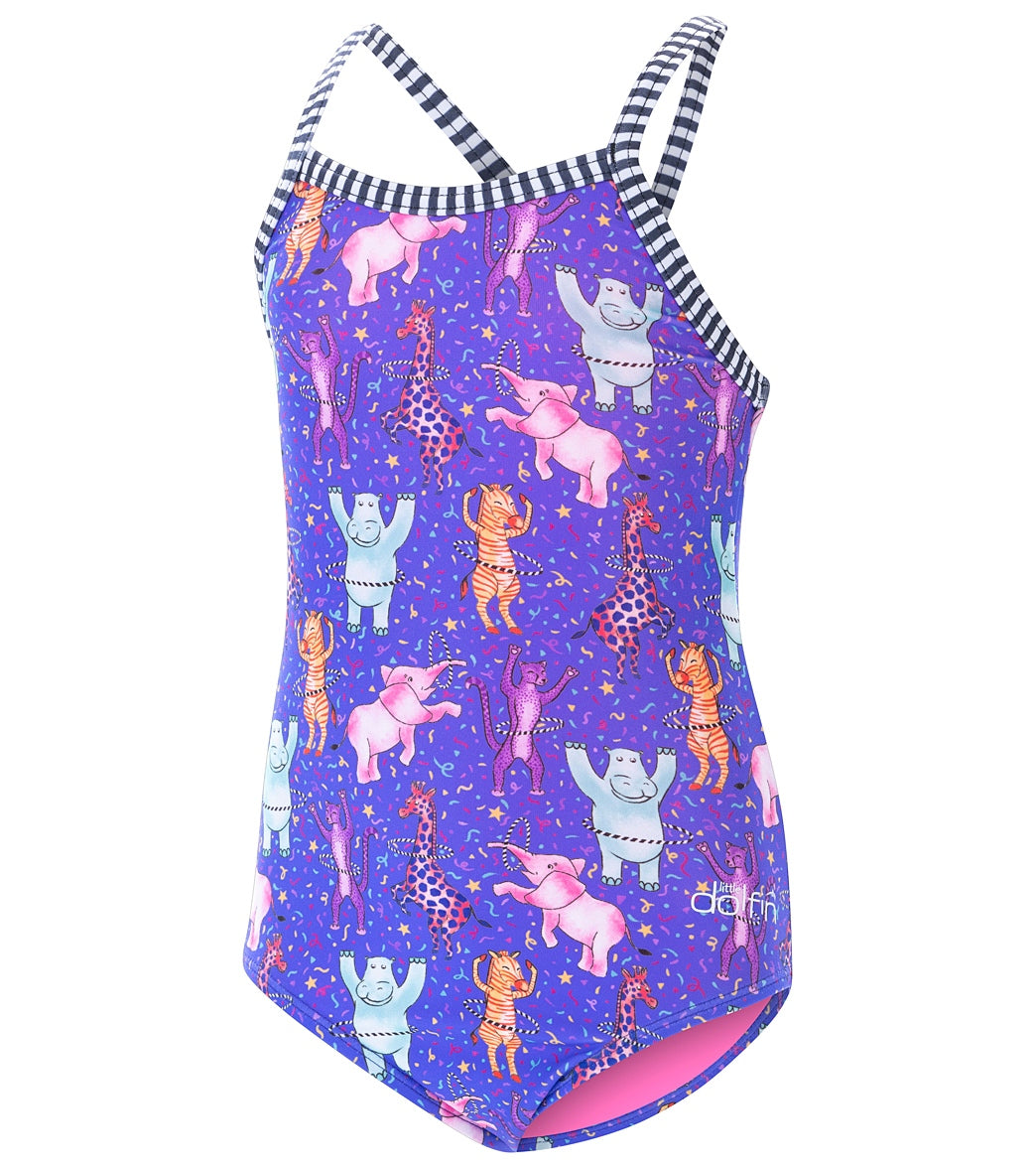 Dolfin Girls' Dancin' Feet Printed One Piece Swimsuit (Little Kid) Dancin Feet