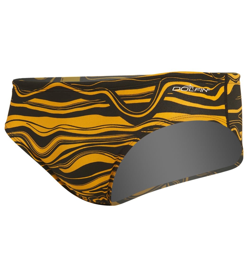 Dolfin Reliance Men's Lava All Over Racer Brief Swimsuit Gold Lava