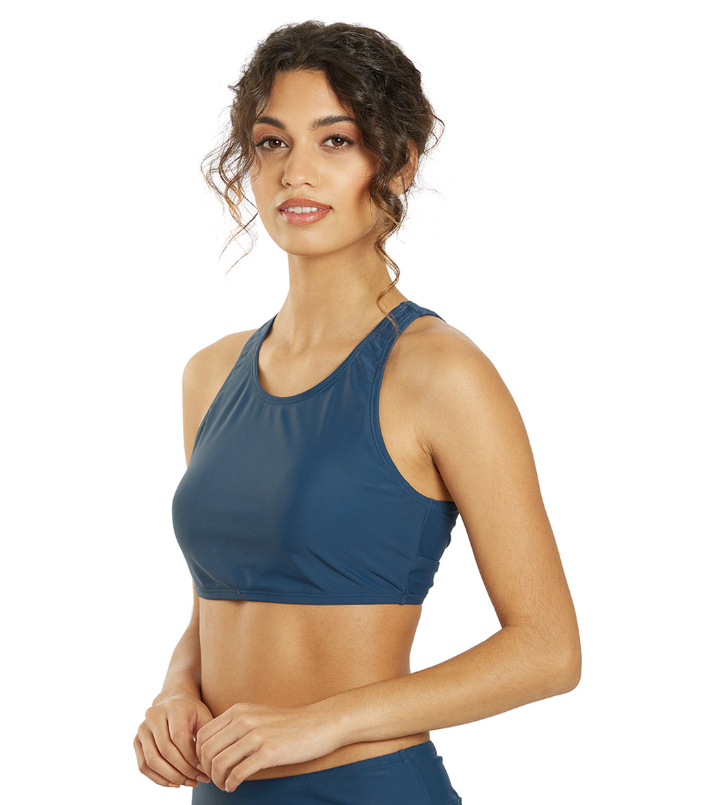 Sporti Active High Neck Crop Bikini Top Stone Blue