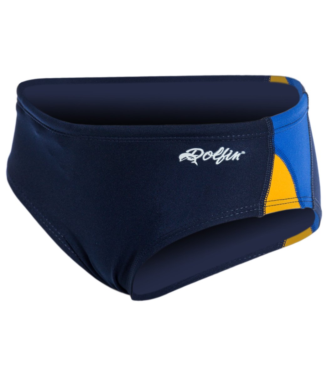 Dolfin Chloroban Color Block Youth Racer Brief Swimsuit Navy/Blue/Gold