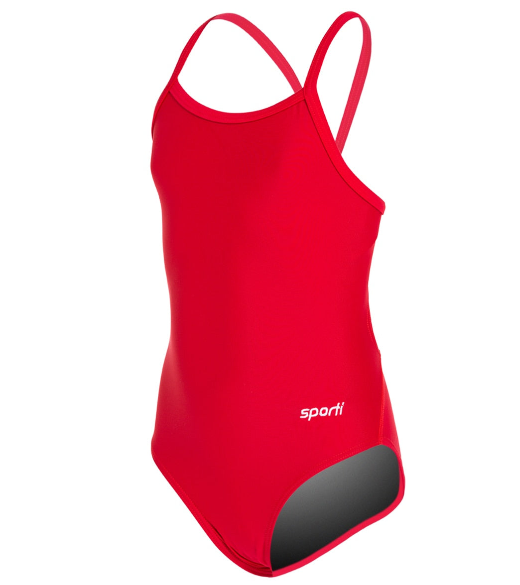 Sporti Solid Thin Strap One Piece Swimsuit Youth (22-28) Red