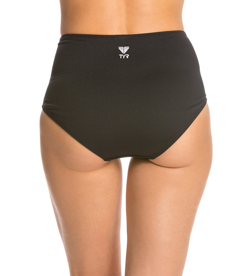 TYR Women's Solid High Waist Bikini Bottoms Black