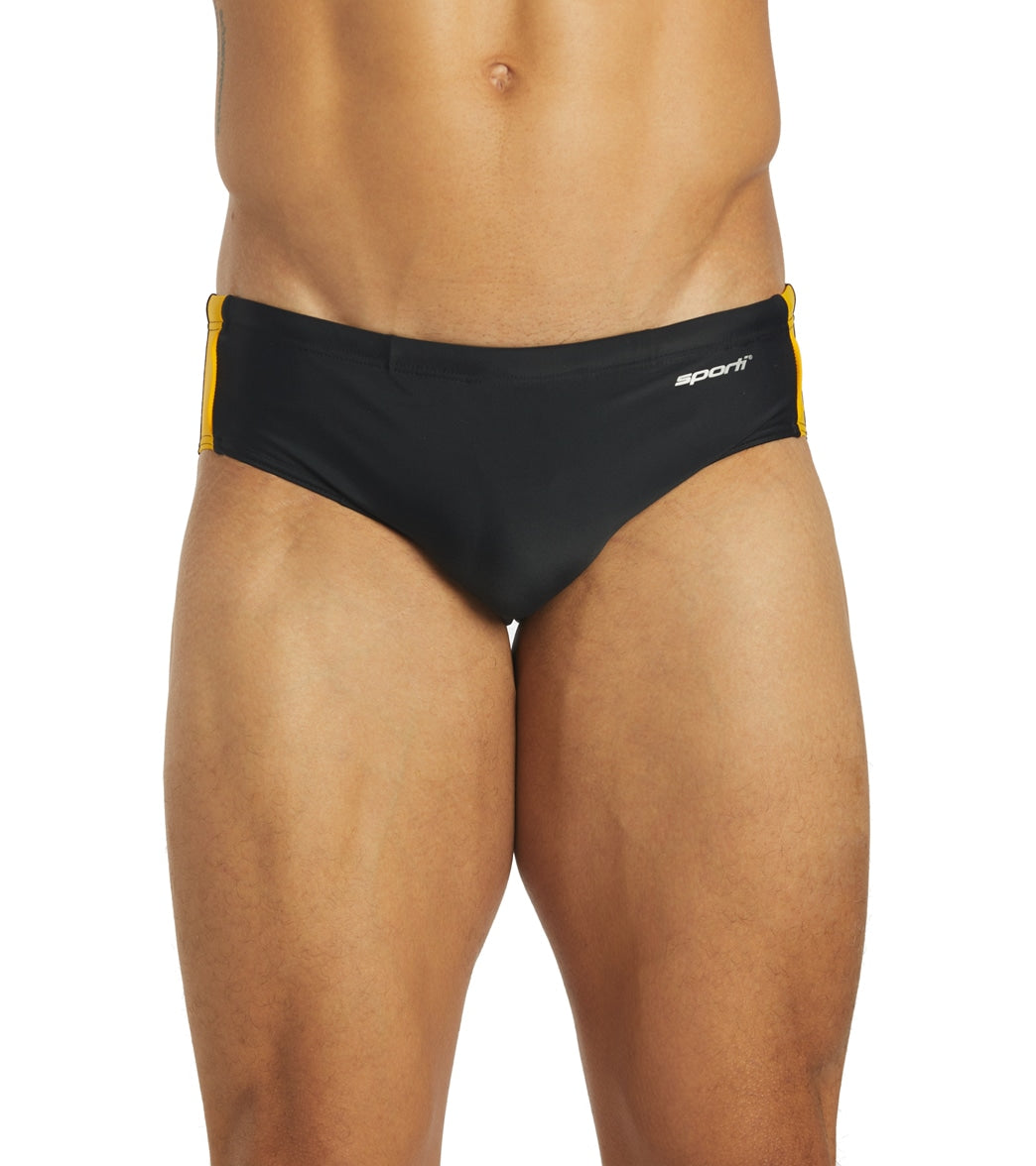 Sporti Piped Splice Brief Swimsuit (22-40) Black/Gold