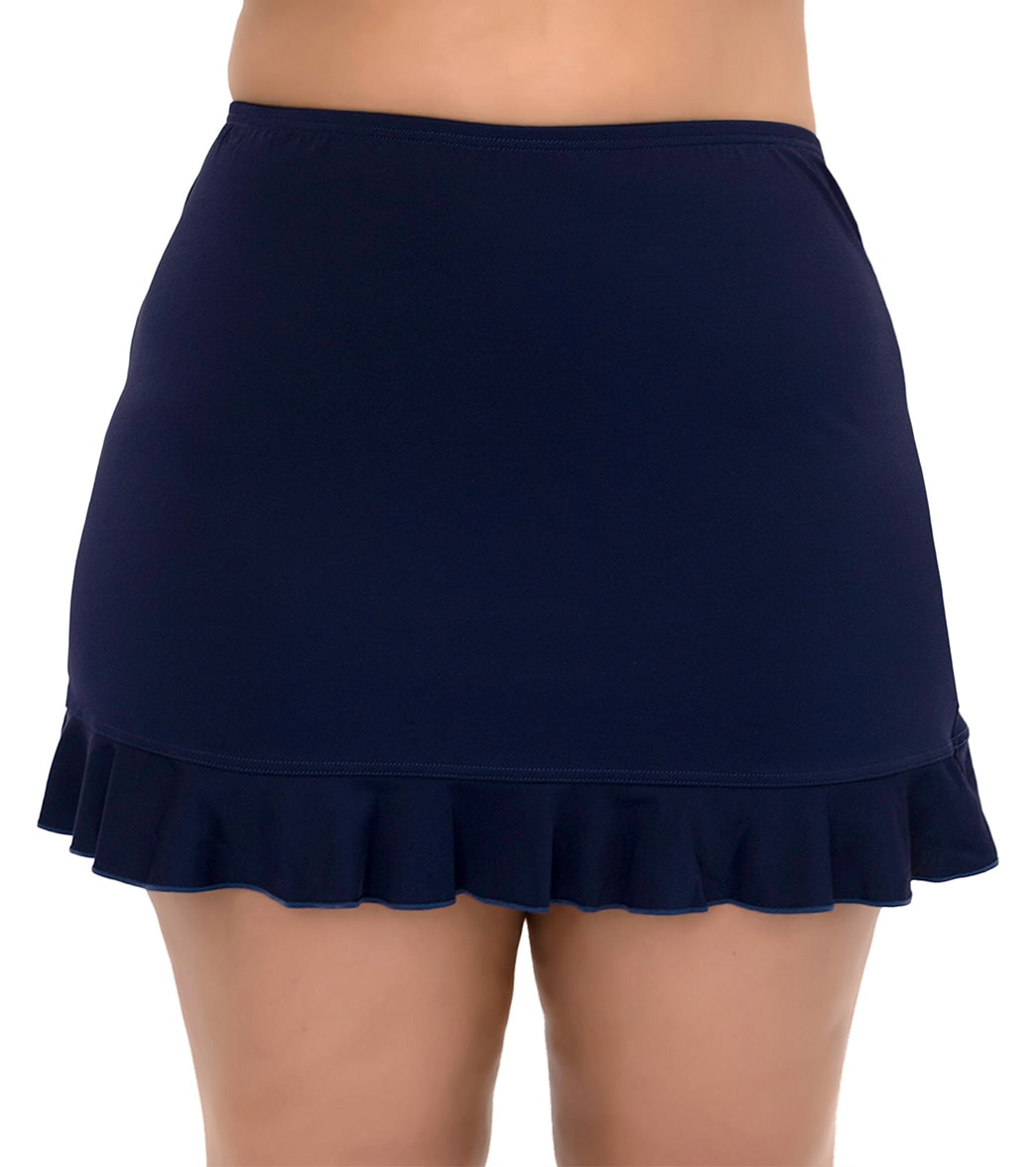 Fit4U Women's Plus Size Solid Swim Skirted Bottom With Flounce