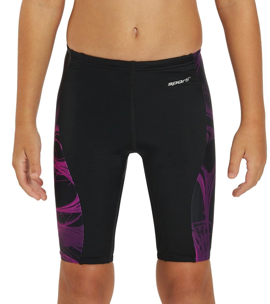 Sporti Light Wave Piped Splice Jammer Swimsuit Youth (22-28) Black/Purple