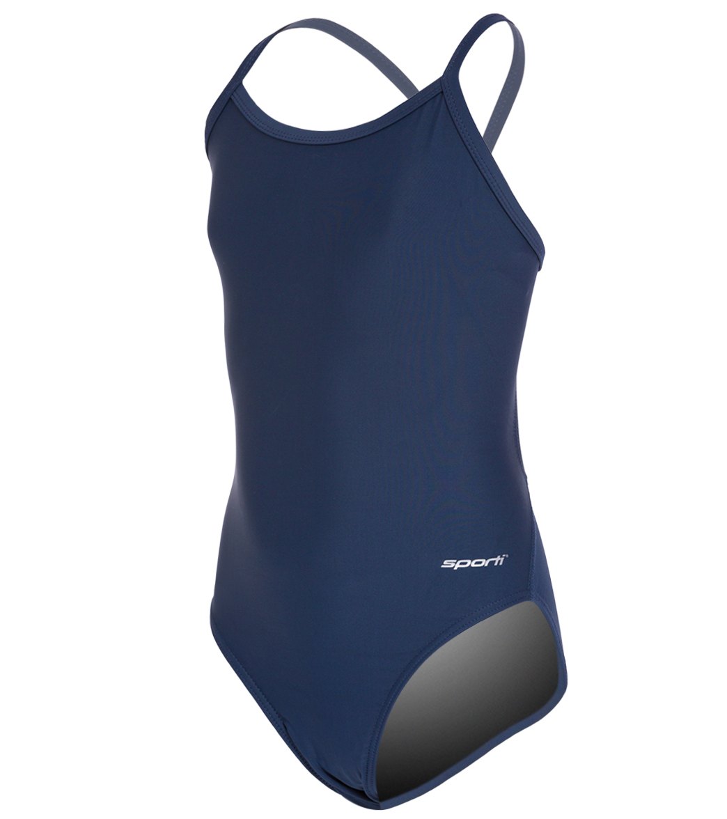 Sporti Solid Thin Strap One Piece Swimsuit Youth (22-28) Navy