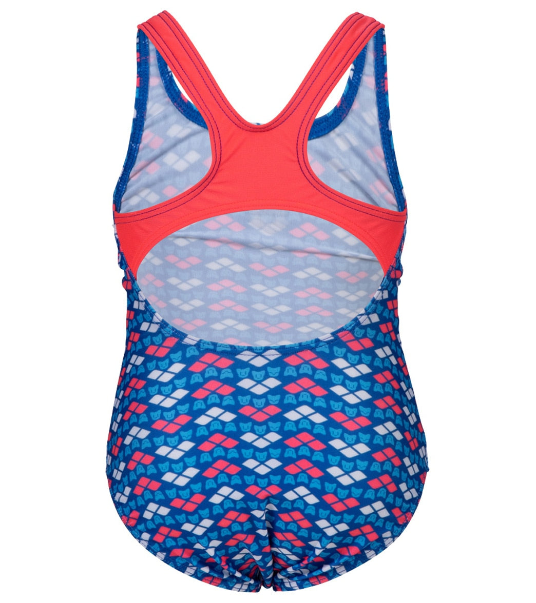 Arena Girls' Arena Friends Pro Back One Piece Swimsuit (Toddler, Little Kid) Fluo Red/Multi