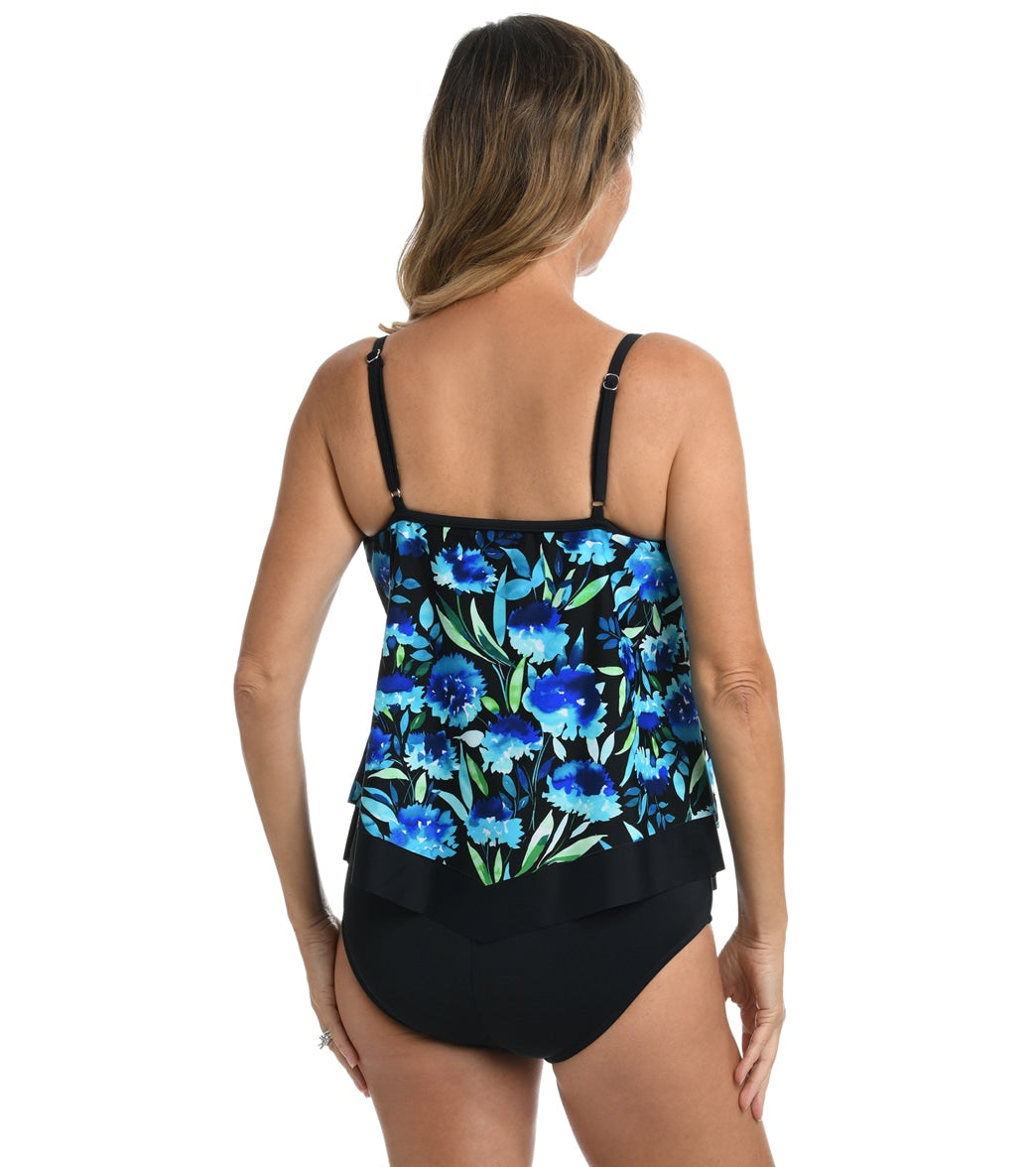 Maxine Women's Dandelion Fields Flutter Tankini Top Black