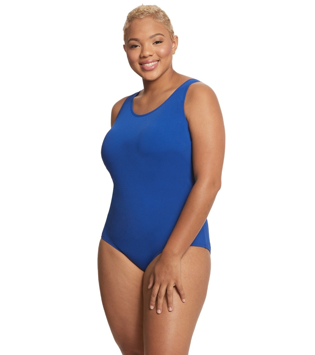 Sporti Plus Size HydroLast Chlorine Resistant Moderate Scoop Back One Piece Swimsuit