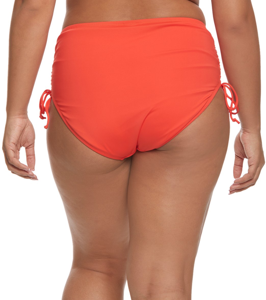 Beach House Plus Size Solid Hayden High Waisted Adjustable Side Bikini Bottom Sunset Coral