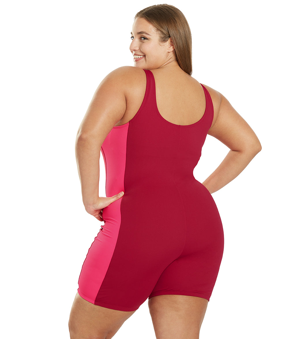 Sporti Plus Size HydroLast Chlorine Resistant Splice Scoop Back Unitard One Piece Swimsuit Bordeaux/Peony