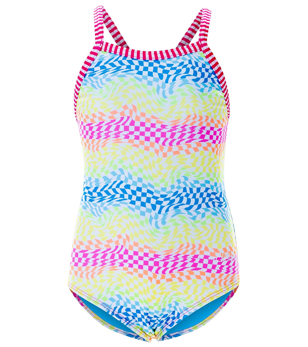 Dolfin Girls' Rainbow Check Printed One Piece Swimsuit (Little Kid) Rainbow Check