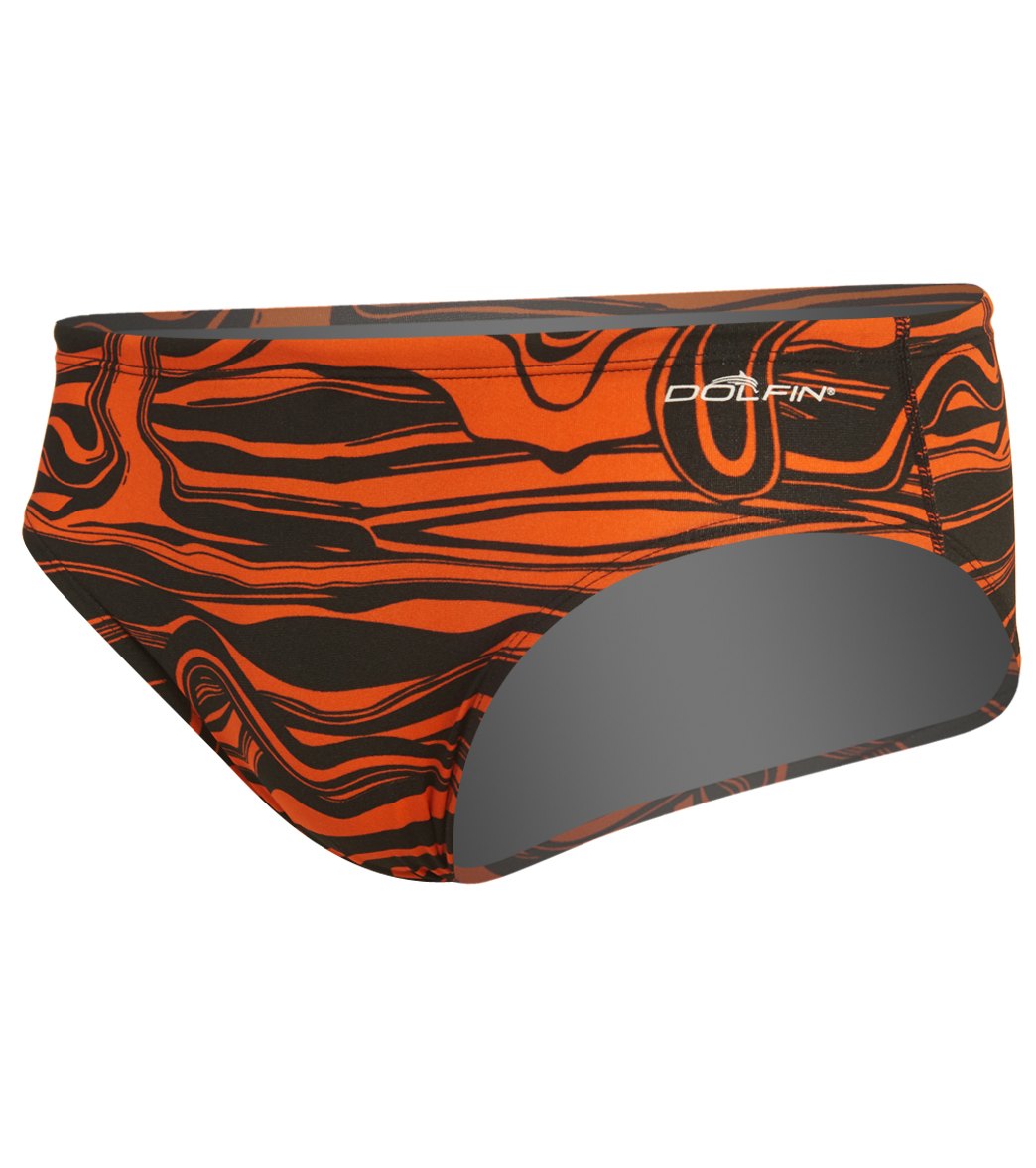 Dolfin Reliance Men's Lava All Over Racer Brief Swimsuit Orange Lava