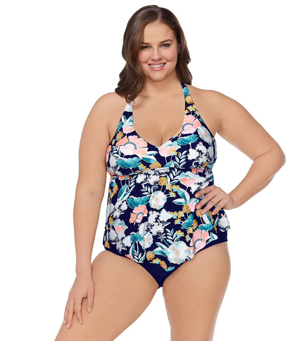 Raisins Women's Plus Size Indio Solids Costa High Waisted Bikini Bottom Navy