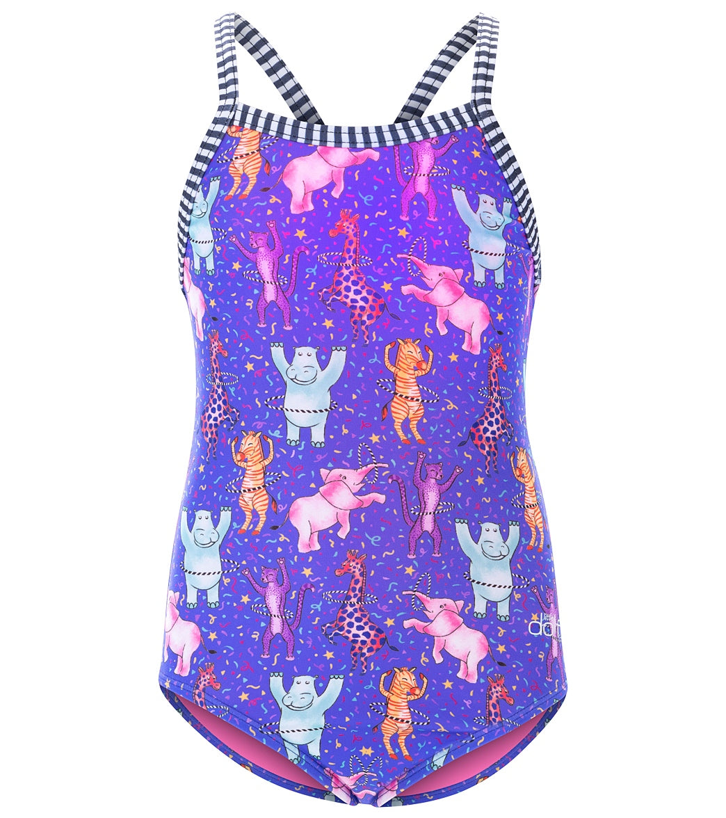 Dolfin Girls' Dancin' Feet Printed One Piece Swimsuit (Little Kid) Dancin Feet