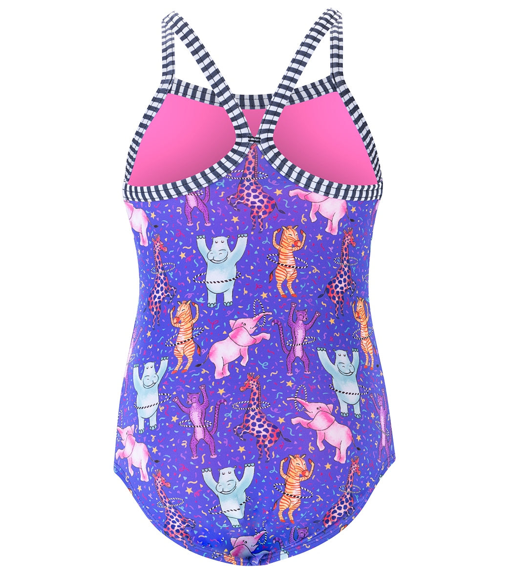 Dolfin Girls' Dancin' Feet Printed One Piece Swimsuit (Little Kid) Dancin Feet