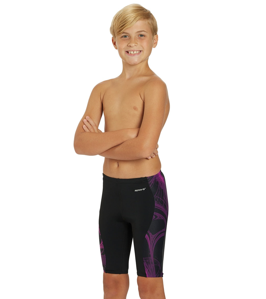 Sporti Light Wave Piped Splice Jammer Swimsuit Youth (22-28) Black/Purple