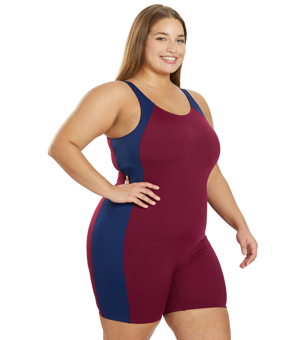 Sporti Plus Size HydroLast Chlorine Resistant Splice Scoop Back Unitard One Piece Swimsuit