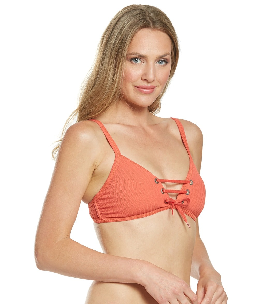 Seafolly Inka Rib Lace Up Bralette Bikini Top Spice