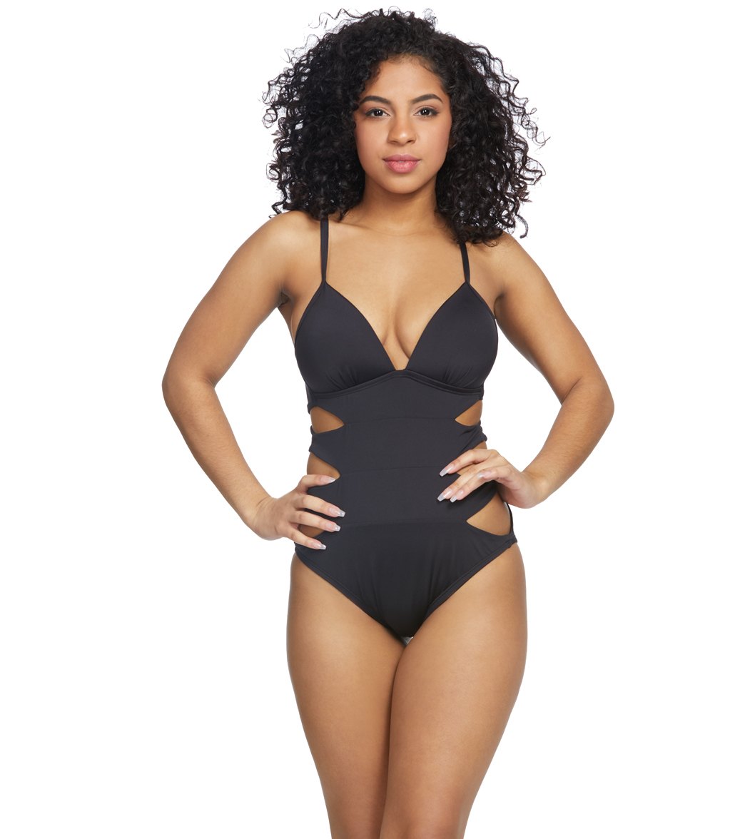 Kenneth Cole Sexy Solid Push Up Cut Out One Piece Swimsuit