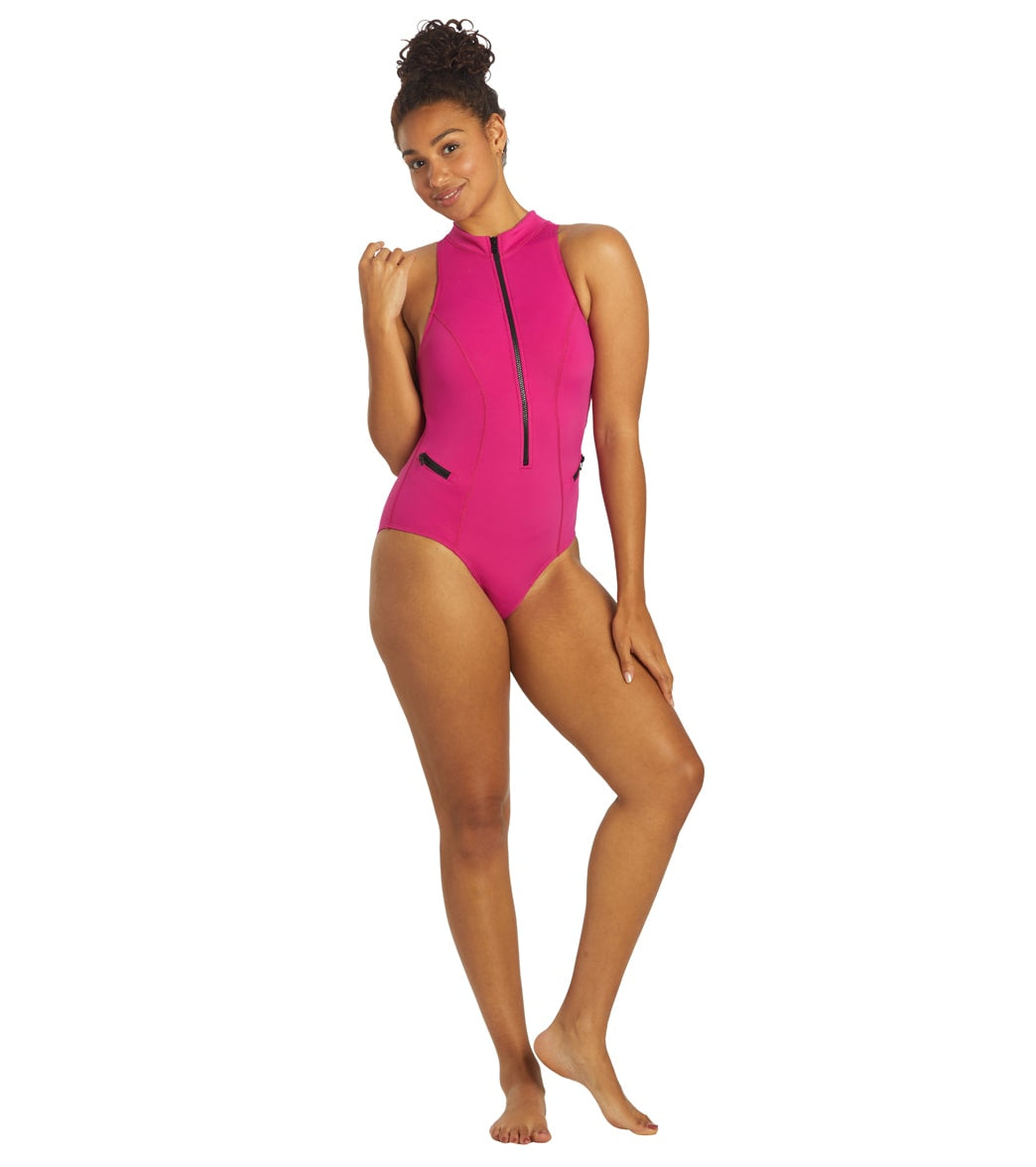 Sporti Active Solid One Piece Zip Front Scuba Swimsuit