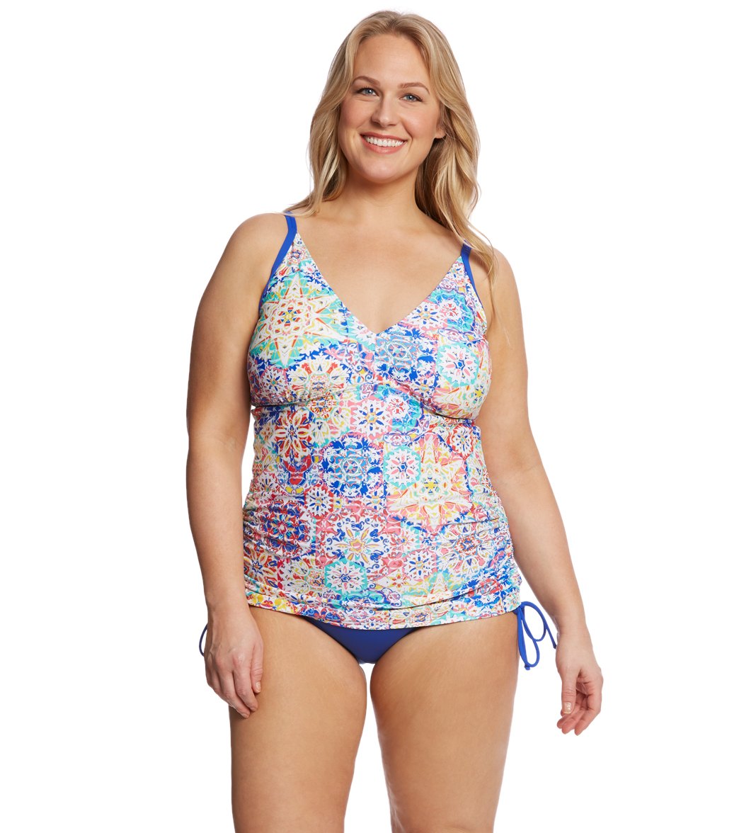 Beach House Plus Size Solid Hayden High Waisted Adjustable Side Bikini Bottom Marine