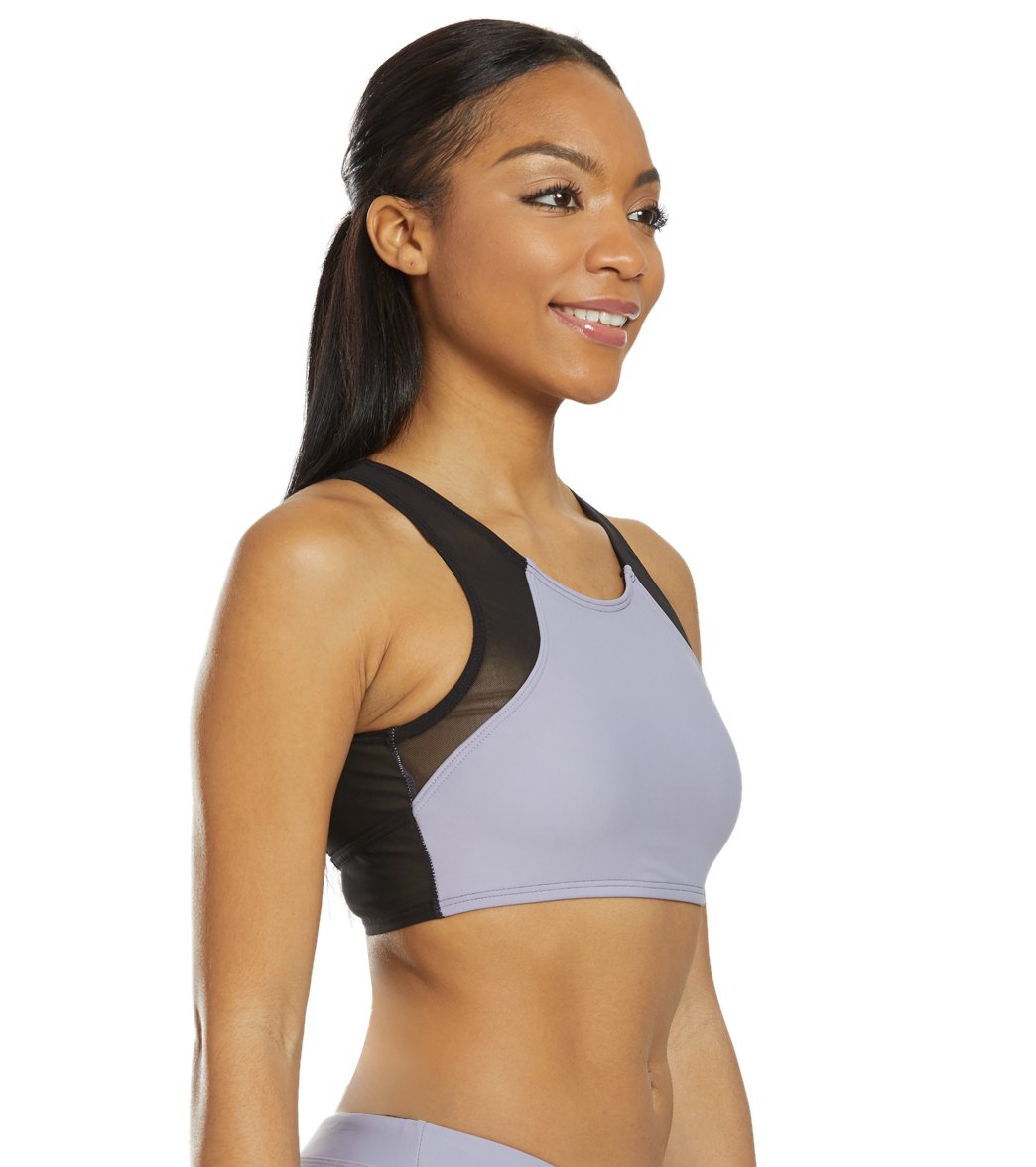 Sporti Active High Neck Color Block Crop Bikini Top Lavender Grey