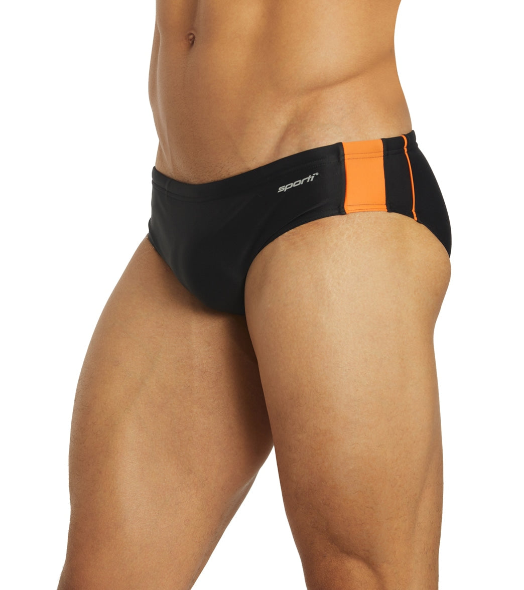 Sporti Piped Splice Brief Swimsuit (22-40) Black/Orange