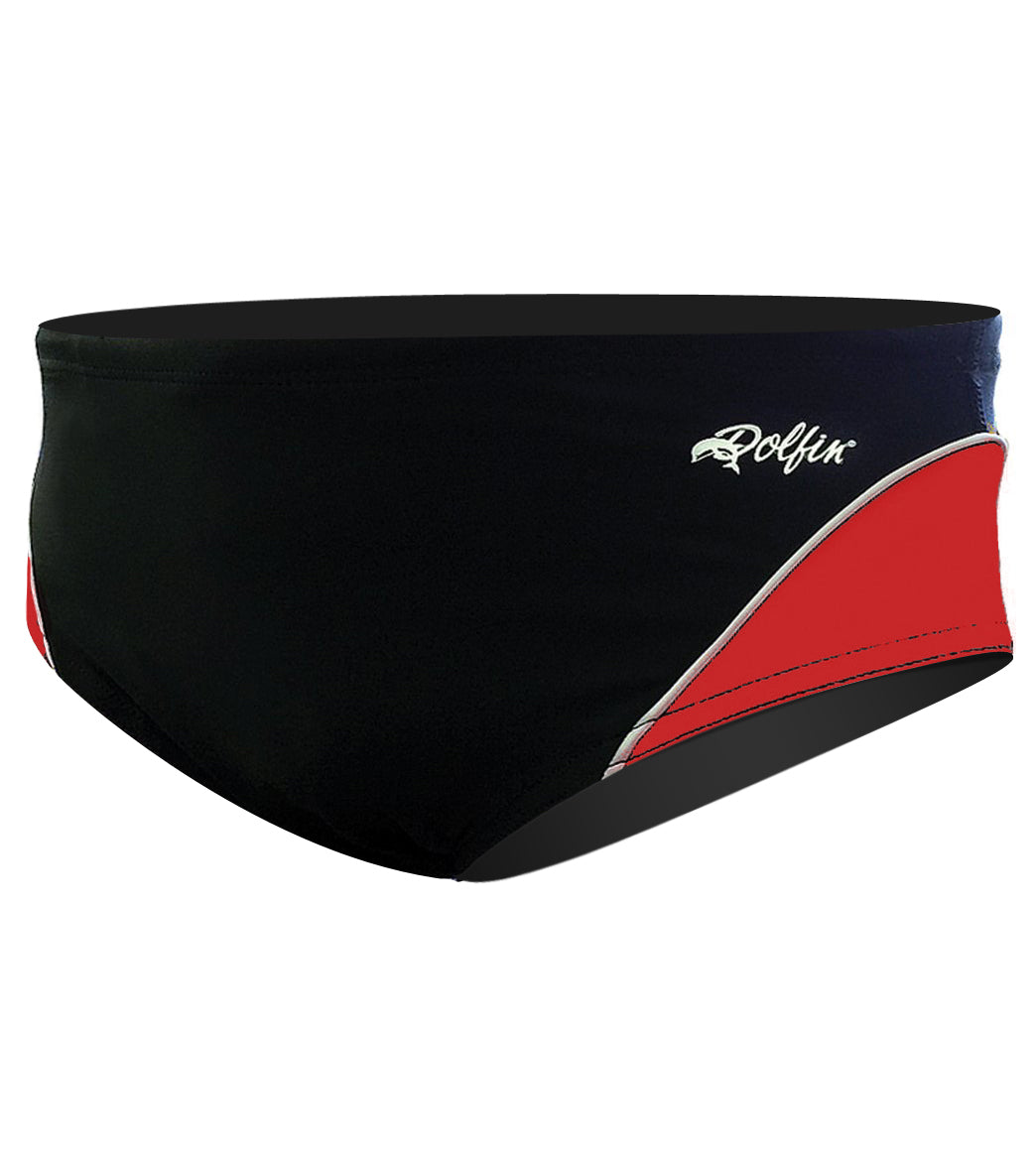 Dolfin Team Color Block Male Racer Brief Swimsuit Black/Red/White