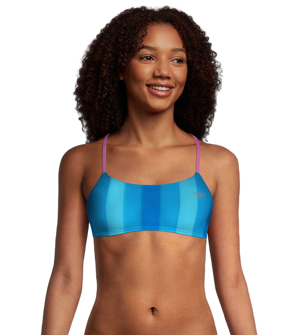 Speedo Women's Printed Strappy Back Bikini Top Blue