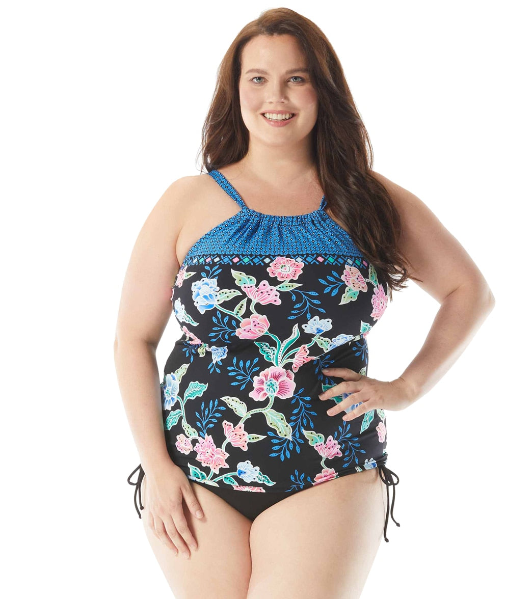 Beach House Women's Plus Size Floral Fantasy Blair Tankini Top Blk/mlt