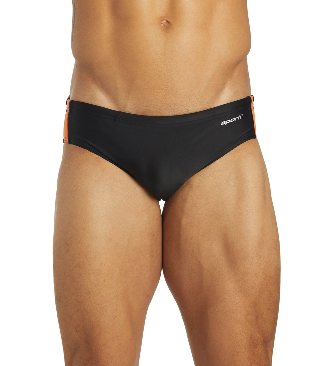 Sporti Piped Splice Brief Swimsuit (22-40) Black/Orange