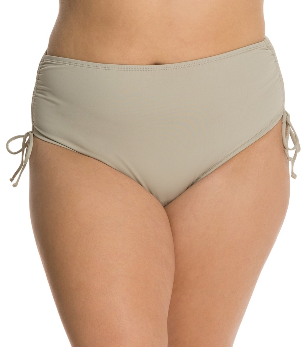 Beach House Plus Size Solid Hayden High Waisted Adjustable Side Bikini Bottom Khaki