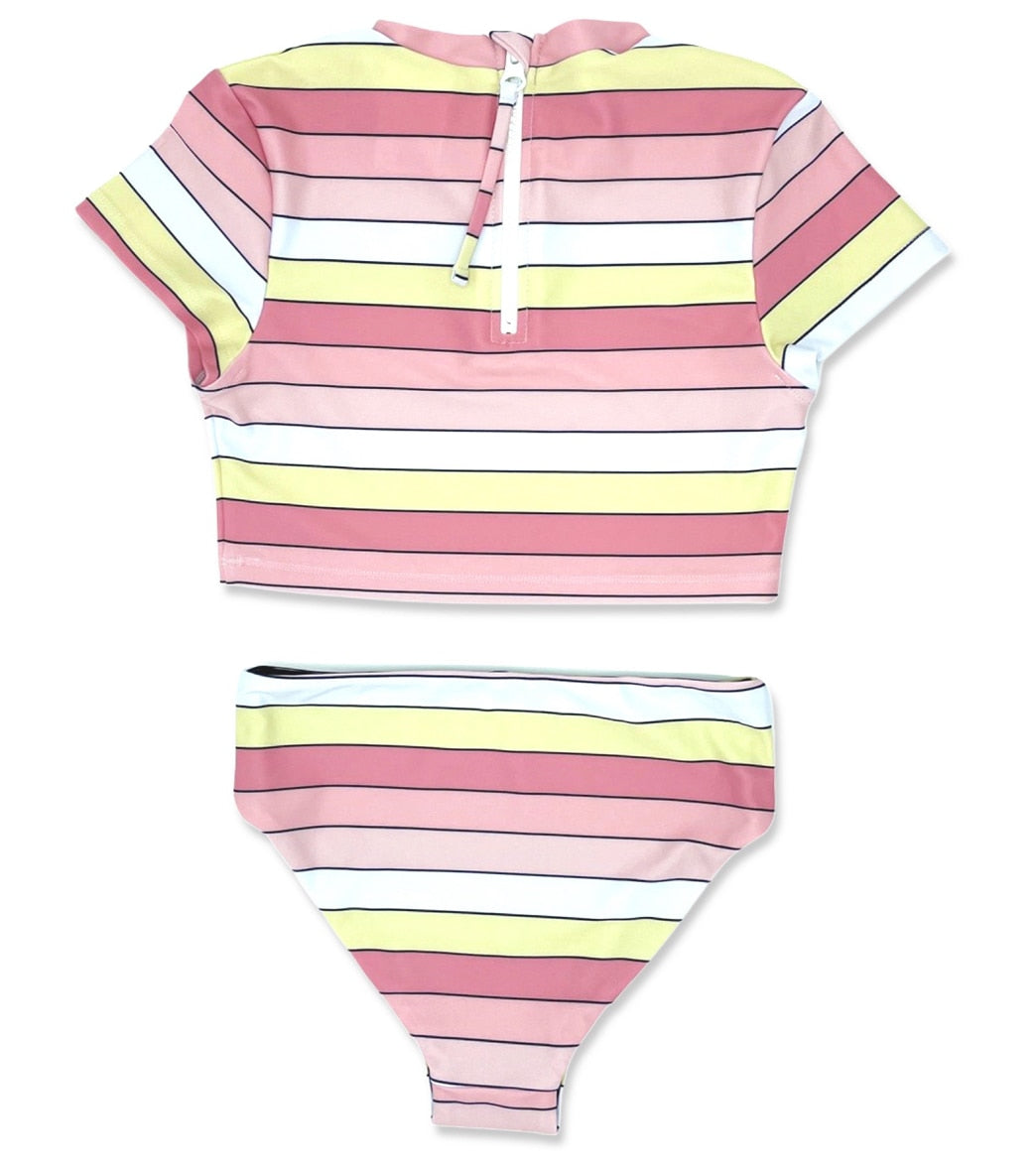 Feather 4 Arrow Girls' Reversible Two Piece Rashguard Set (Toddler, Little Kid, Big Kid) Sunset Stripe