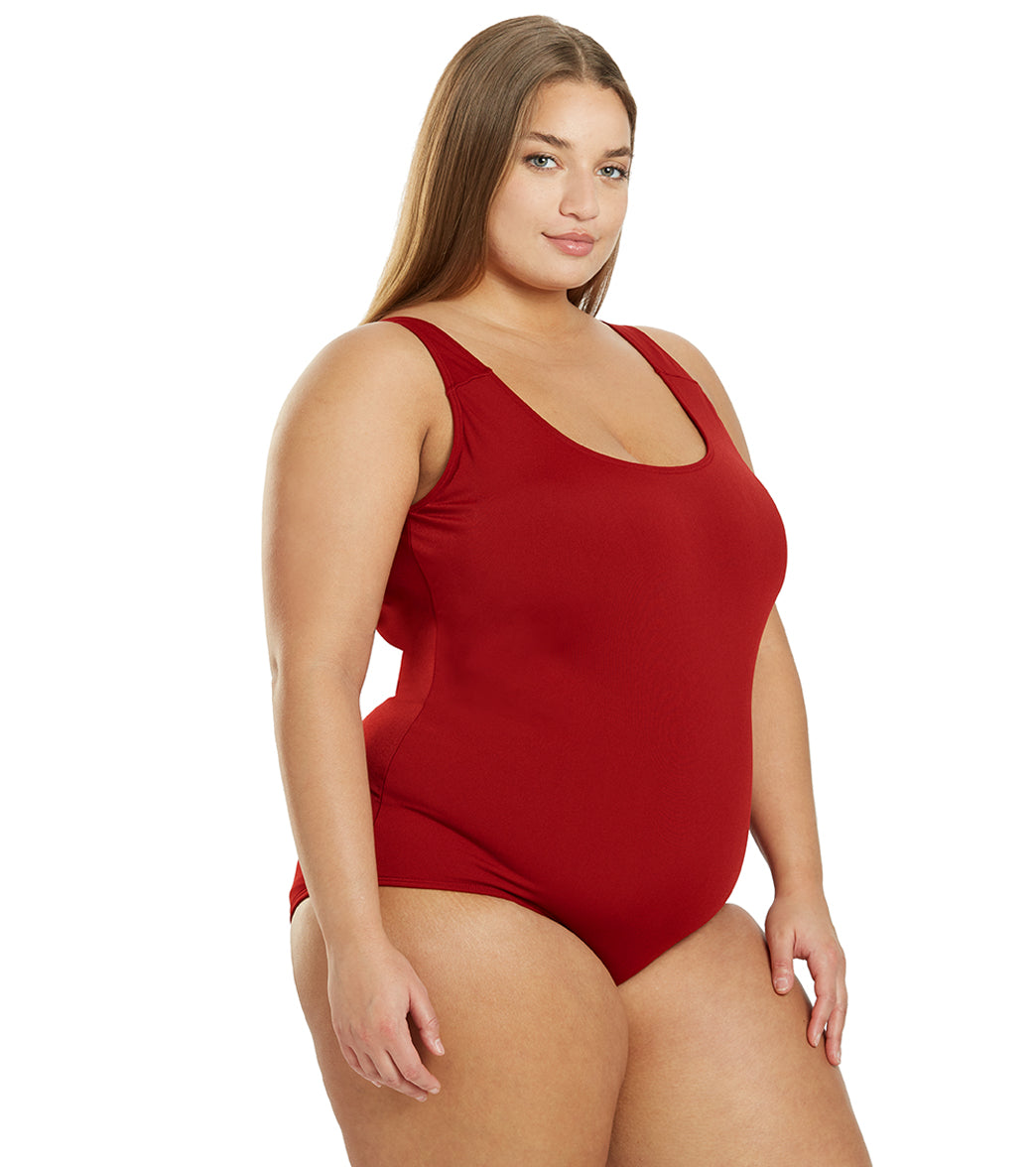 Sporti Plus Size HydroLast Chlorine Resistant Moderate Scoop Back One Piece Swimsuit