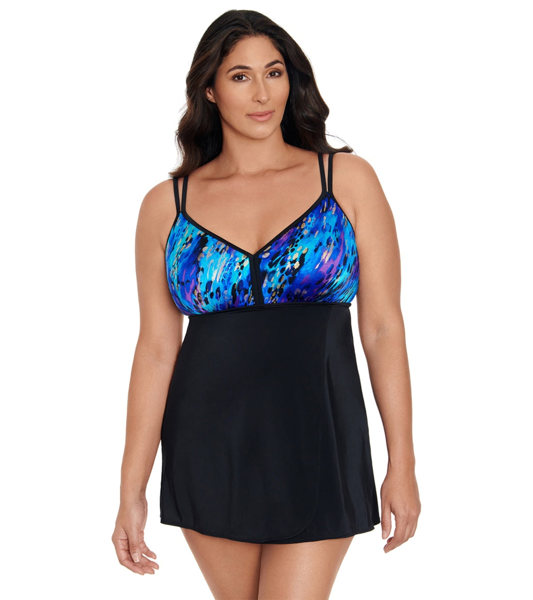 Longitude Women's Leopard High Flyaway Swim Dress Blu