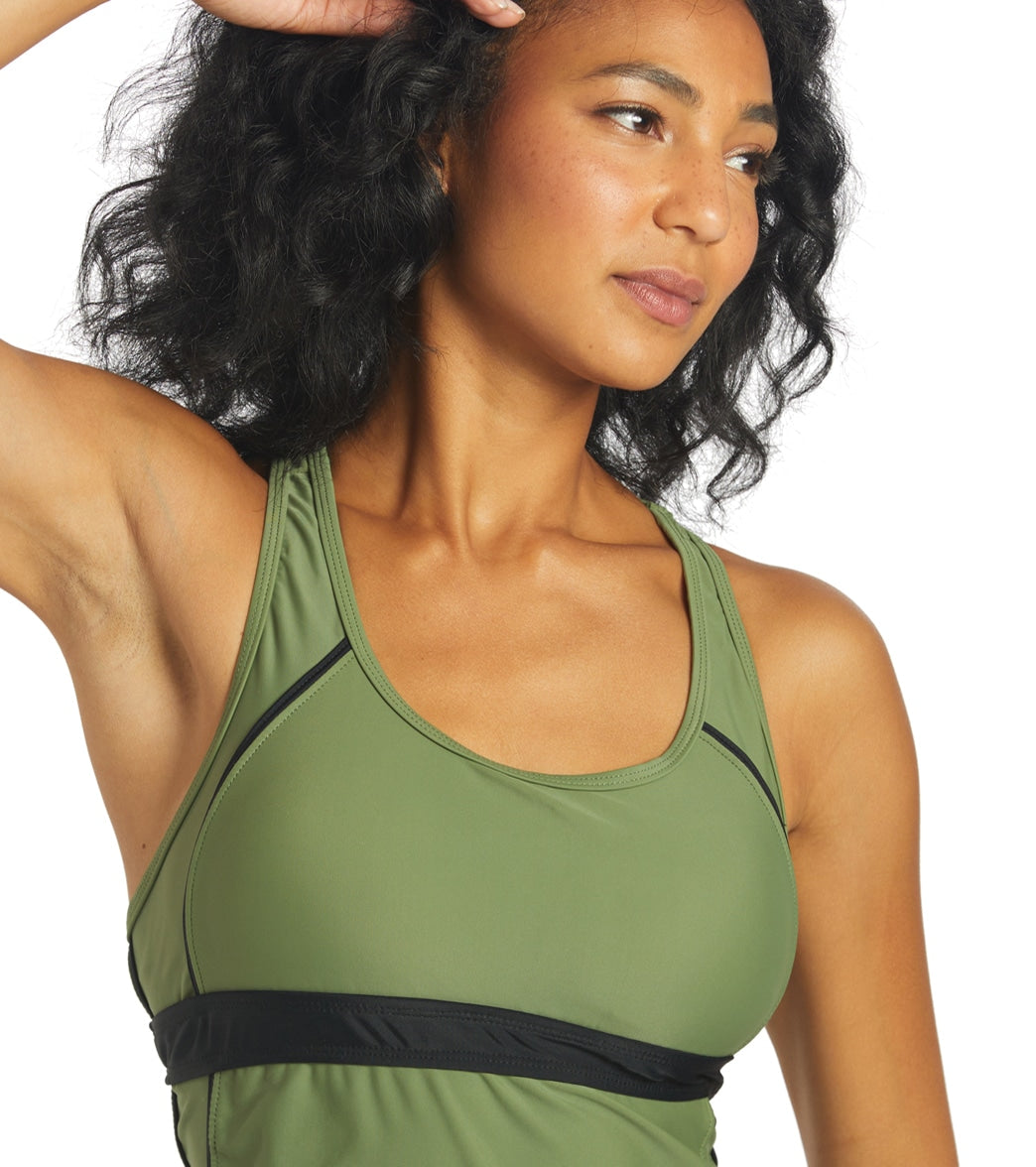 Sporti Active Racerback Solid Tankini Top Olive